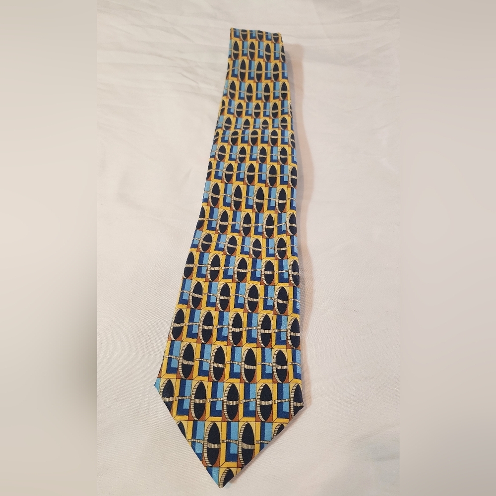 Canda Geometric Patterned Tie - Blue and Yellow